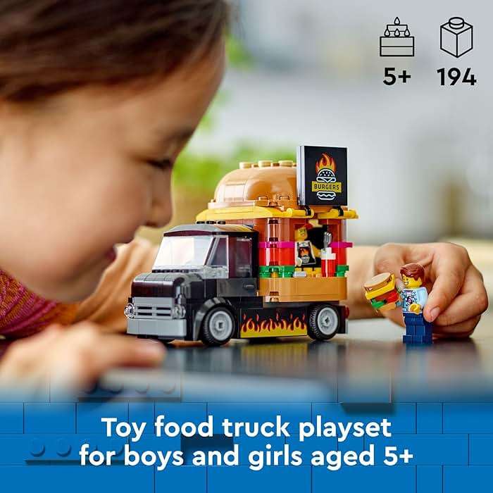 LEGO City Burger Truck Toy Building Set, Fun Gift for Kids Ages 5 Plus, Burger Van and Kitchen Playset, Vendor Minifigure and Accessories, Imaginative Pretend Play for Boys and Girls, 60404 - Image 2