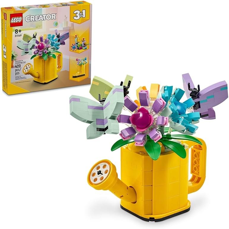 LEGO Creator 3 in 1 Flowers in Watering Can Building Toy - Fun, Creative Activity for Kids, Girls and Boys, Ages 8+ - Gift for Birthdays - Building Options for Rain Boots or Birds - 31149 - Product Image