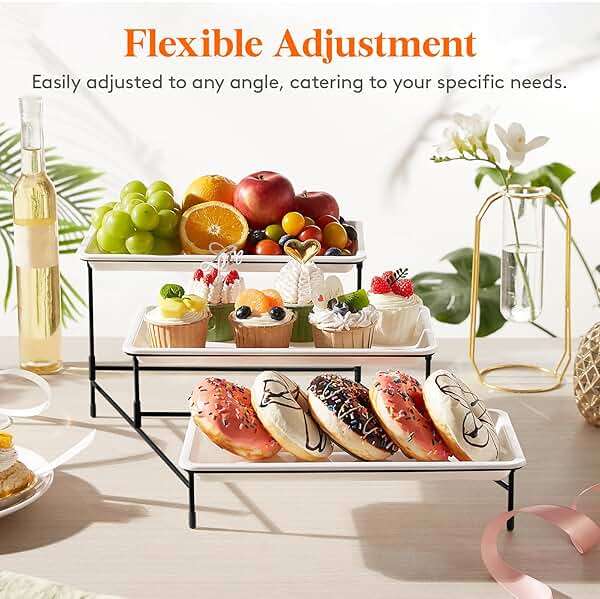 Lifewit 3 Tier Serving Tray, 12" x 6.5" White Plastic Tiered Food Serving Platters, Tiered Tray Stand for Party with Black Collapsible Metal Stand, Dessert Display Stands for Cookies, Crackers - Image 7