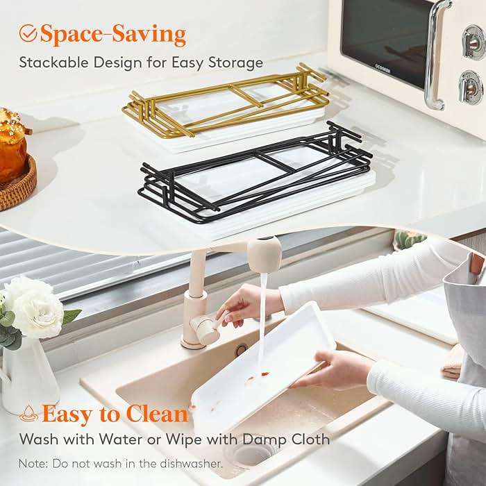 Lifewit 3 Tier Serving Tray, 12" x 6.5" White Plastic Tiered Food Serving Platters, Tiered Tray Stand for Party with Black Collapsible Metal Stand, Dessert Display Stands for Cookies, Crackers - Image 8