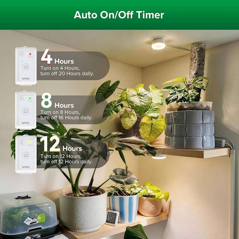 SANSI Puck Grow Light, LED Plant Light for Indoor Plants Full Spectrum Grow Lamp 10W (150 Watt Equiv), Small Hanging Plant Lamp with Timer Auto On Off 4 8 12 Hrs, 4-Level Dimmable for Plant Shelf - Image 2