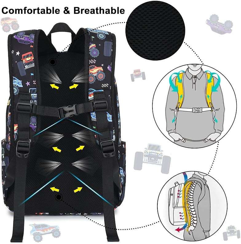 CAMTOP Kids Backpack for Boys, Preschool Toddler Backpack Kindergarten School Bookbag for Age 3-8(Monster Truck) - Image 5