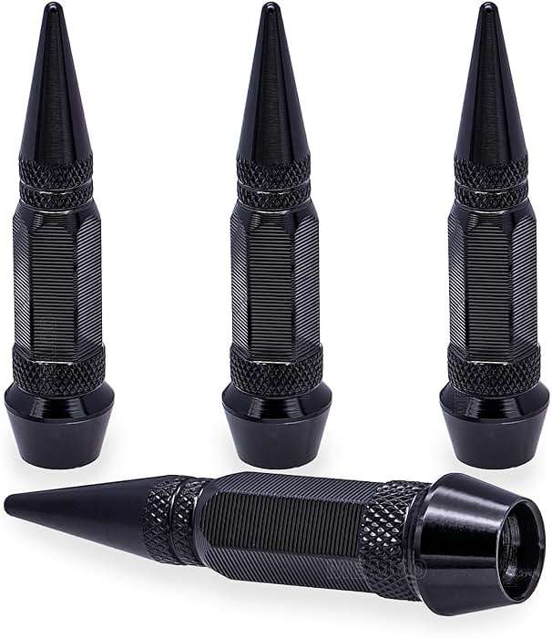 MEAJOO 4PCS Spiked Style Tire Valve Stem Caps, Universal Aluminium Alloy Dustproof Tire Valve Stem Covers for Cars, SUV, Trucks, Bikes, Motorcycles, Bicycles(60MM & Black) - Image 1