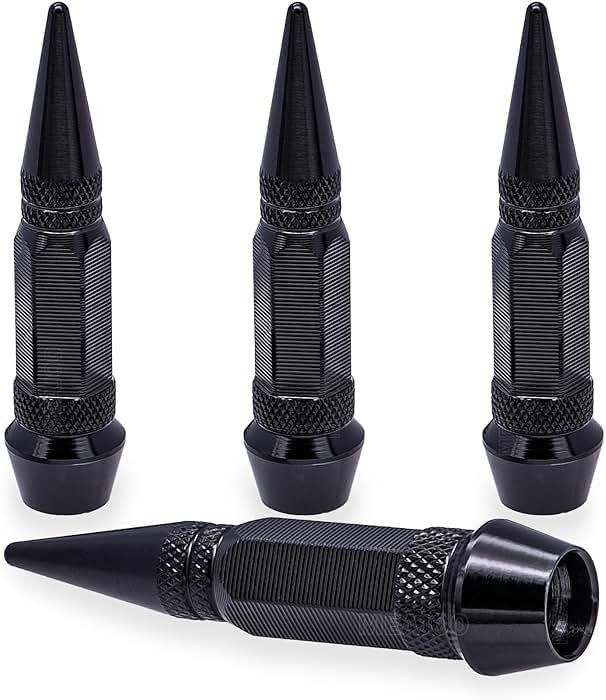 MEAJOO 4PCS Spiked Style Tire Valve Stem Caps, Universal Aluminium Alloy Dustproof Tire Valve Stem Covers for Cars, SUV, Trucks, Bikes, Motorcycles, Bicycles(60MM & Black) - Product Image