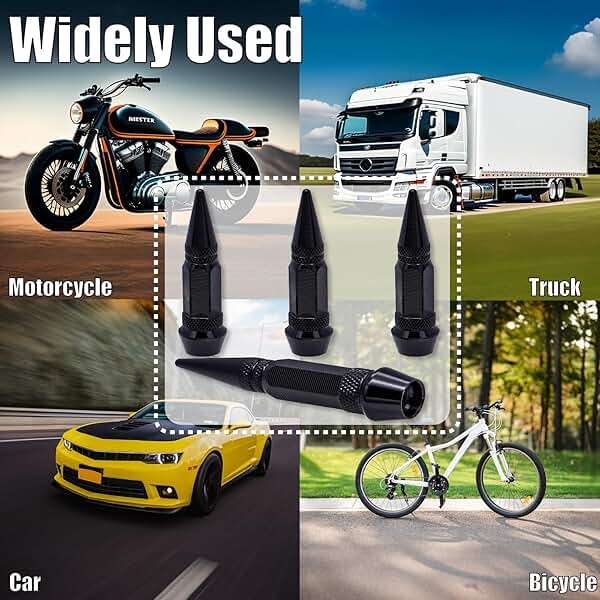 MEAJOO 4PCS Spiked Style Tire Valve Stem Caps, Universal Aluminium Alloy Dustproof Tire Valve Stem Covers for Cars, SUV, Trucks, Bikes, Motorcycles, Bicycles(60MM & Black) - Image 6