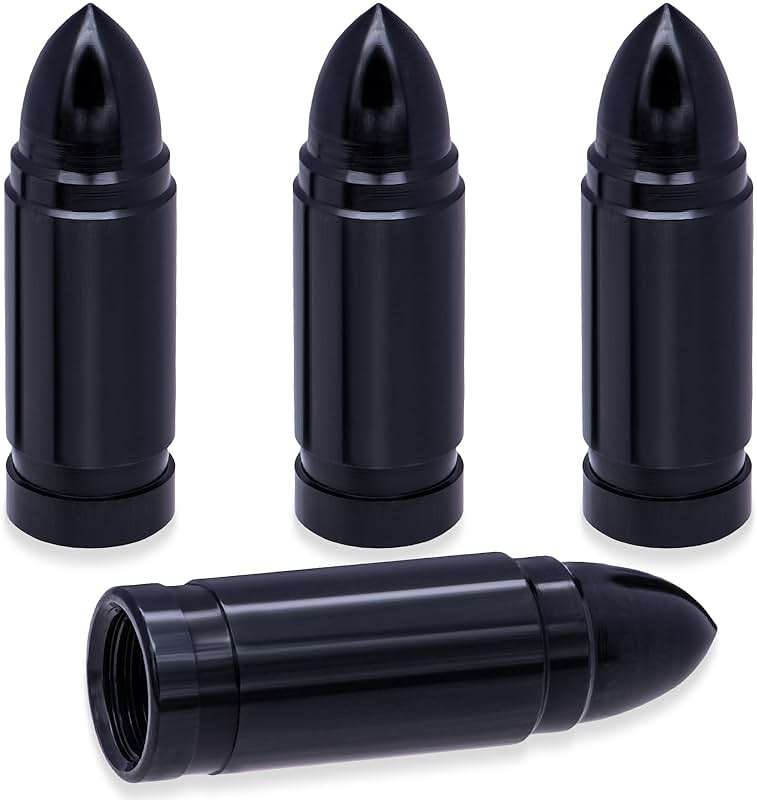 MEAJOO 4PCS Bullet Style Tire Valve Stem Caps, Corrosion Resistant, Universal Aluminium Alloy Dustproof Tire Valve Stem Covers for Cars, SUV, Trucks, Bikes, Motorcycles, Bicycles(Black) - Image 1