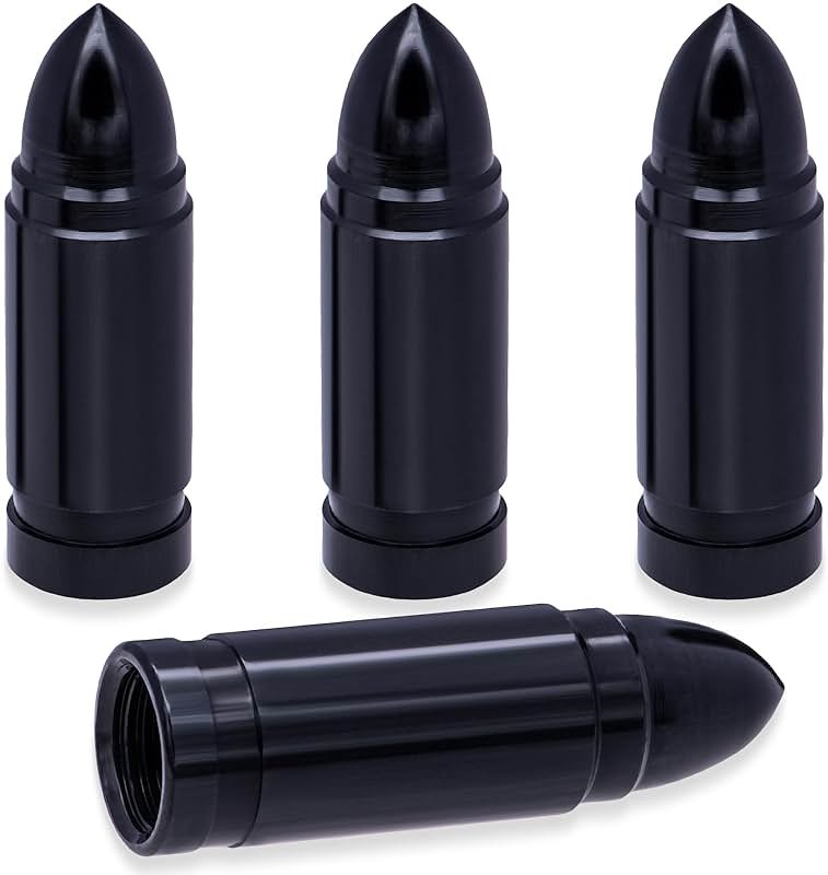 MEAJOO 4PCS Bullet Style Tire Valve Stem Caps, Corrosion Resistant, Universal Aluminium Alloy Dustproof Tire Valve Stem Covers for Cars, SUV, Trucks, Bikes, Motorcycles, Bicycles(Black) - Product Image