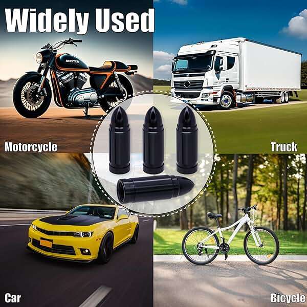 MEAJOO 4PCS Bullet Style Tire Valve Stem Caps, Corrosion Resistant, Universal Aluminium Alloy Dustproof Tire Valve Stem Covers for Cars, SUV, Trucks, Bikes, Motorcycles, Bicycles(Black) - Image 6