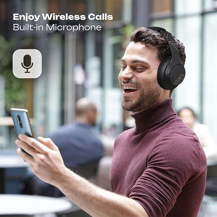 PowerLocus Bluetooth Headphones Over Ear, 50H Playtime with 4 EQ Modes Wireless Headphones with Microphone, HiFi Stereo Deep Bass, Soft Ear Cups, Foldable Lightweight Headset for Travel/Office/Workout - Image 2