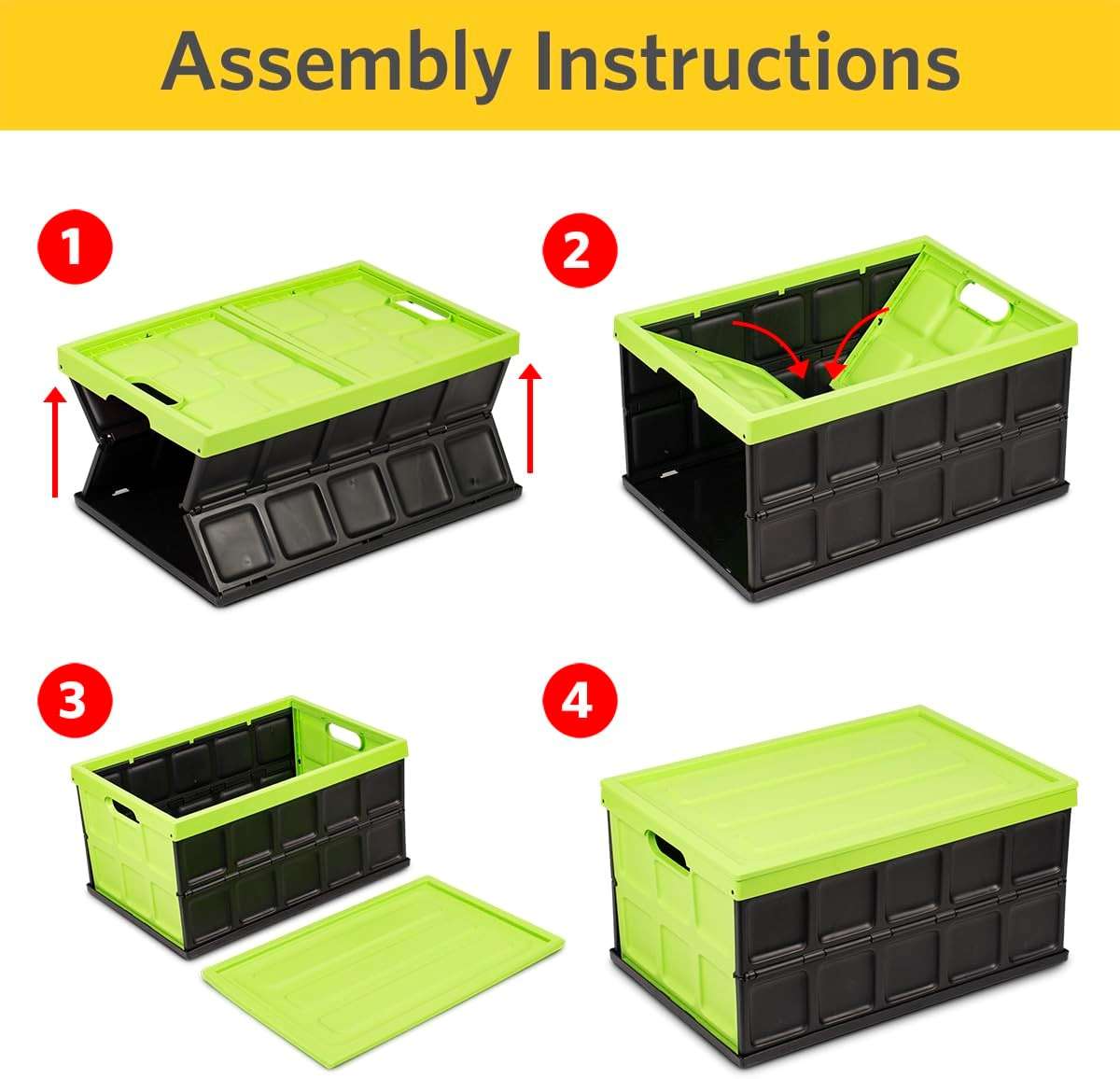 Glad Collapsible Storage Bin with Lid - 48L Foldable Plastic Box for Garage, Car Trunk, and Organization - Stackable Lidded Container with Handles, Green - Image 4