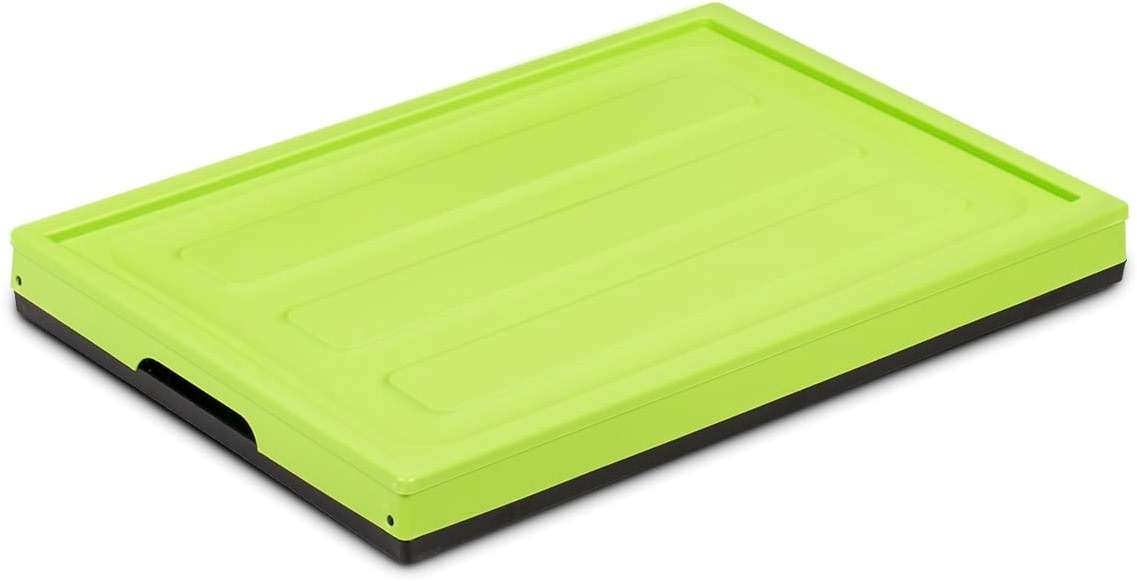 Glad Collapsible Storage Bin with Lid - 48L Foldable Plastic Box for Garage, Car Trunk, and Organization - Stackable Lidded Container with Handles, Green - Image 8