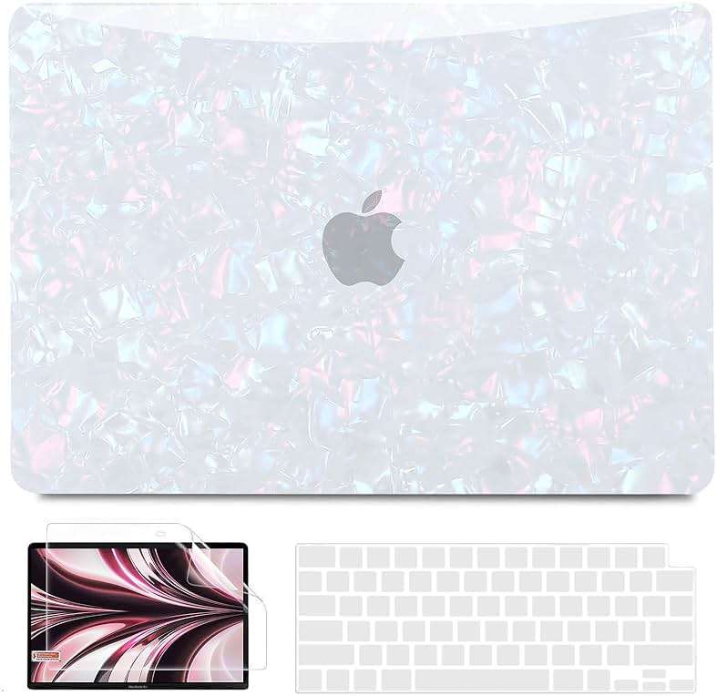 B BELK Compatible with MacBook Air 13 inch Case M5 2026 2025 2024-2022 M4 M3 M2 A3449 A3240 A3113 A2681, Plastic Hard Shell+Keyboard Cover+Screen Protector for MacBook Air 13.6 inch Case, Shiny Pearl - Image 1