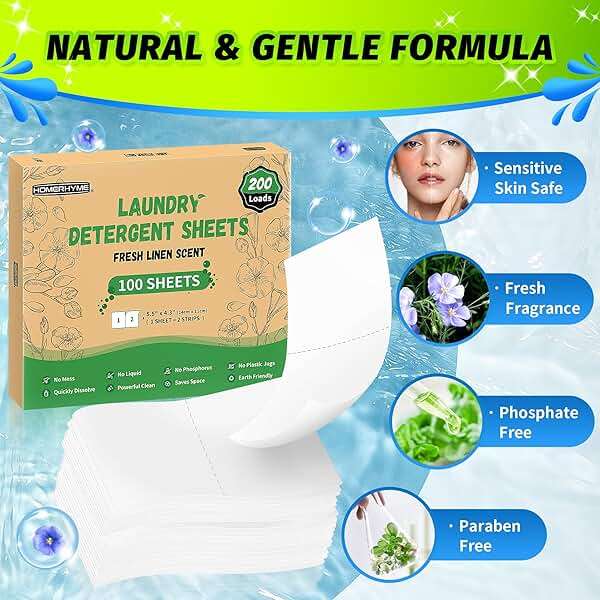 HOMERHYME Laundry Detergent Sheets - Fresh Linen Scent, 200 Loads (100 Sheets), Plastic Free Laundry Sheets for Travel, Dorms, Home, Apartments, Eco & Hypoallergenic - Image 3