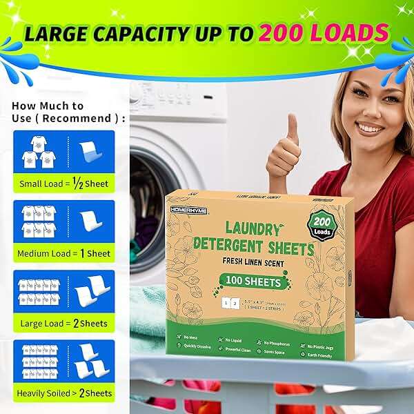 HOMERHYME Laundry Detergent Sheets - Fresh Linen Scent, 200 Loads (100 Sheets), Plastic Free Laundry Sheets for Travel, Dorms, Home, Apartments, Eco & Hypoallergenic - Image 4