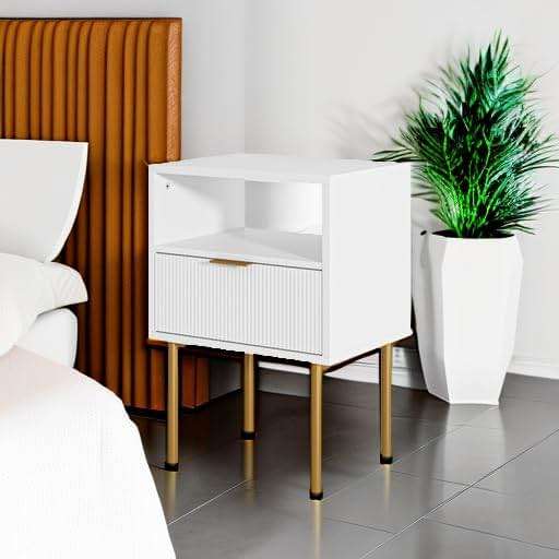 AEPOALUA Nightstand, Modern Bedside Table with 1Drawer and Open Shelf,White Night Stand with Gold Metal Frame, Small Side Table for Bedroom, Living Room, Slim Spaces - Image 5