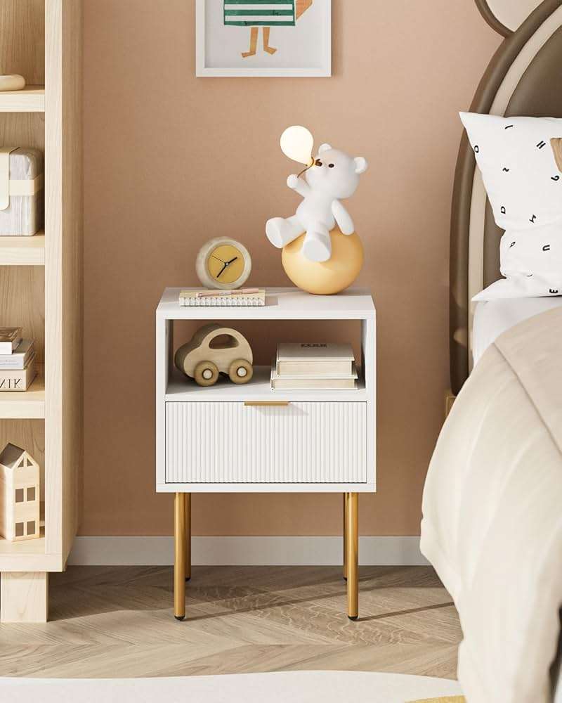 AEPOALUA Nightstand, Modern Bedside Table with 1Drawer and Open Shelf,White Night Stand with Gold Metal Frame, Small Side Table for Bedroom, Living Room, Slim Spaces - Image 9