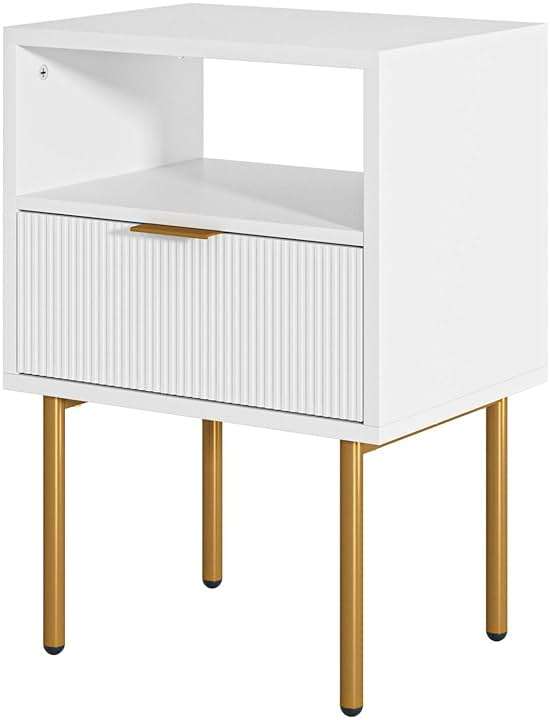 AEPOALUA Nightstand, Modern Bedside Table with 1Drawer and Open Shelf,White Night Stand with Gold Metal Frame, Small Side Table for Bedroom, Living Room, Slim Spaces - Image 10