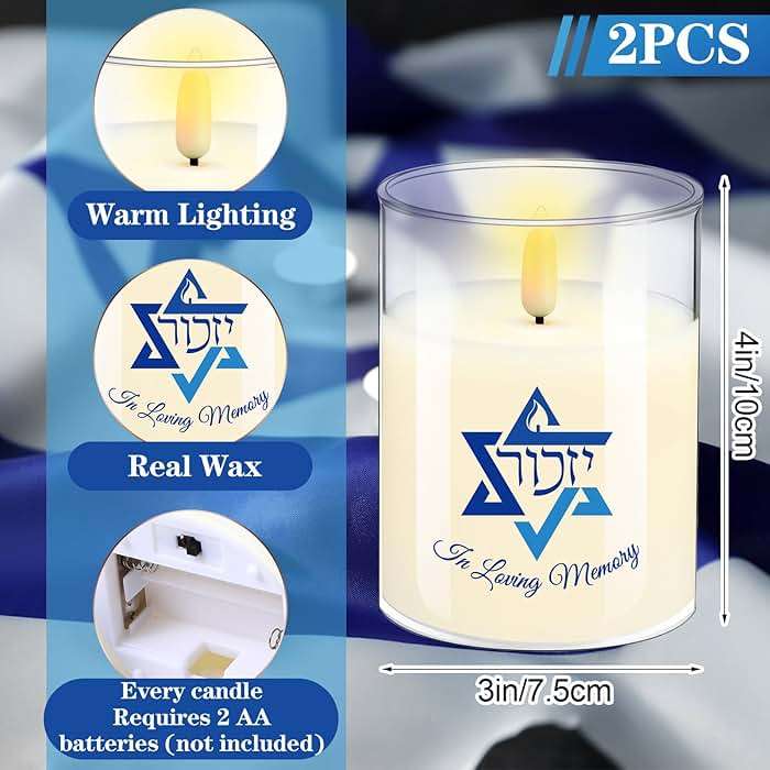 VIHOSE 2 Pcs Electric Memorial Candle LED Yahrzeit Candle for Loss of Loved One Sympathy Yizkor Flameless Candles Battery Powered Gift for Prayers Yom Kippur Chanukah Funeral Decoration - Image 2