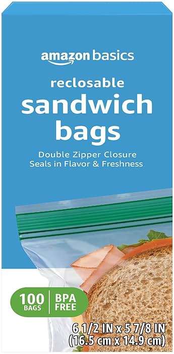 Amazon Basics Reclosable Double Zipper Sandwich Storage Bags for Food Storage, BPA Free, 100 Count - Image 1