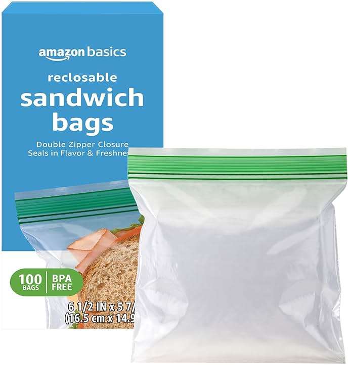 Amazon Basics Reclosable Double Zipper Sandwich Storage Bags for Food Storage, BPA Free, 100 Count - Image 2