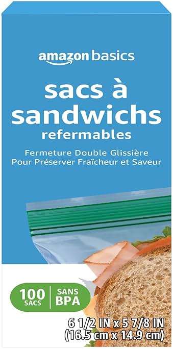 Amazon Basics Reclosable Double Zipper Sandwich Storage Bags for Food Storage, BPA Free, 100 Count - Image 4