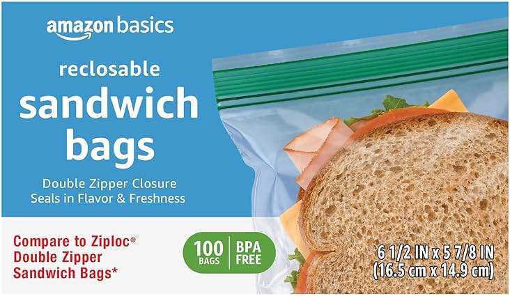 Amazon Basics Reclosable Double Zipper Sandwich Storage Bags for Food Storage, BPA Free, 100 Count - Image 5