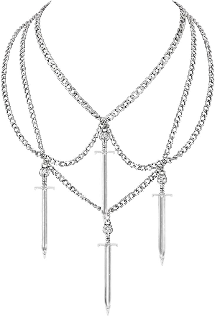 Sacina Grunge Skull Dagger Sword Necklace, Gothic Emo Grunge Necklace, Halloween Christmas Jewelry Gift For Women - Product Image