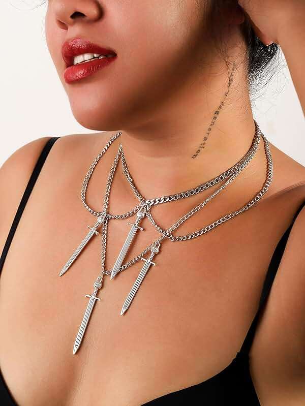 Sacina Grunge Skull Dagger Sword Necklace, Gothic Emo Grunge Necklace, Halloween Christmas Jewelry Gift For Women - Image 3