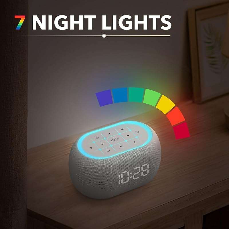 ANJANK White Noise Sound Machine Alarm Clock with Bluetooth Speaker, 21 Relaxing Sounds, 7 Night Lights,0-100% Dimmer/Sleep Timer/30-Level Volume Control,Sound Machine for Kids Adults Sleeping,Bedroom - Image 5