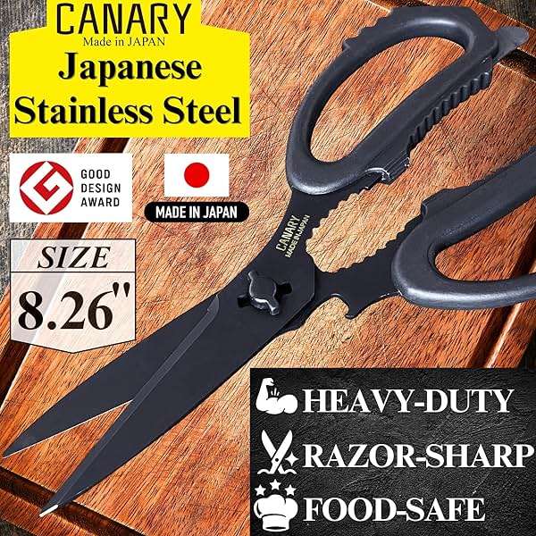CANARY Japanese Kitchen Scissors All Purpose Heavy Duty 8.2" Matte Black, Made in JAPAN, Dishwasher Safe Come Apart Blade, Multipurpose Kitchen Shears, Sharp Serrated Japanese Stainless Steel Blade - Image 2