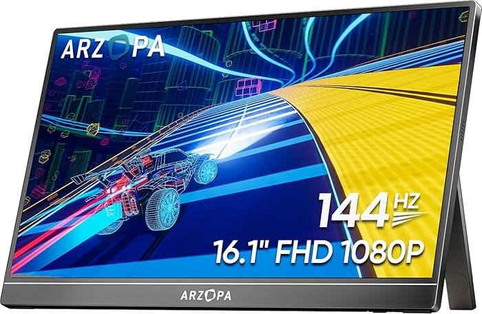 ARZOPA 16.1'' 144Hz Portable Gaming Monitor, 106% sRGB 1080P FHD Kickstand Portable Monitor with HDR, Ultra Slim, Eye Care, External Second Screen for Laptop, PC, PS5, Mac, Xbox-Z1FC - Product Image