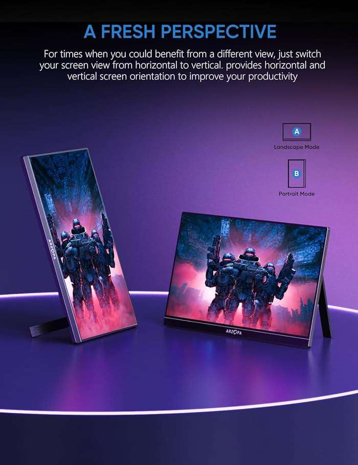 ARZOPA 16.1'' 144Hz Portable Gaming Monitor, 106% sRGB 1080P FHD Kickstand Portable Monitor with HDR, Ultra Slim, Eye Care, External Second Screen for Laptop, PC, PS5, Mac, Xbox-Z1FC - Image 4