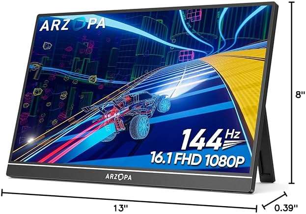 ARZOPA 16.1'' 144Hz Portable Gaming Monitor, 106% sRGB 1080P FHD Kickstand Portable Monitor with HDR, Ultra Slim, Eye Care, External Second Screen for Laptop, PC, PS5, Mac, Xbox-Z1FC - Image 9