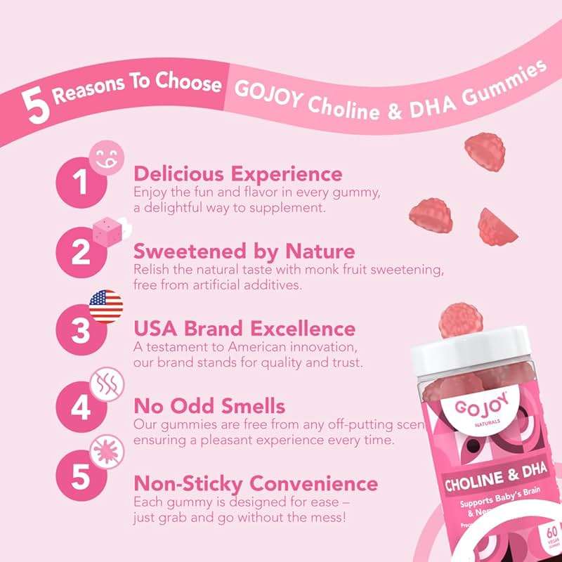 GOJOY NATURALS Prenatal Gummies with Choline & DHA - Preconception, Pregnancy & Postnatal Vitamins for Women - Choline Bitartrate 250mg + DHA 150mg - Vegan, Sugar-Free, Non-GMO - Image 2