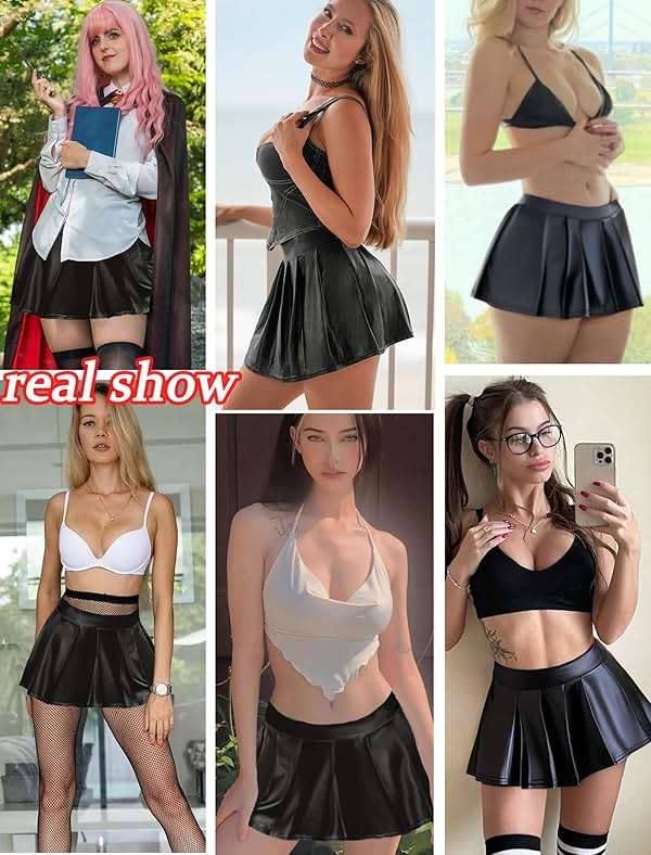 Avidlove Faux Leather Mini Skirts for Women High Waisted Pleated A-Line Skirt Going Out Nightclub Outfit - Image 6