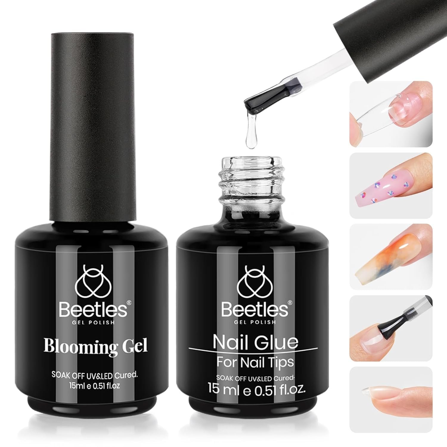 Beetles Nail Glue and Blooming Gel Set - 15ml 2Pcs Nail Art Gel for Blooming Aura Nails Marble Effects and Strong Nail Tips Bonding, Nail Supplies for Salon or DIY Manicure at Home - Product Image