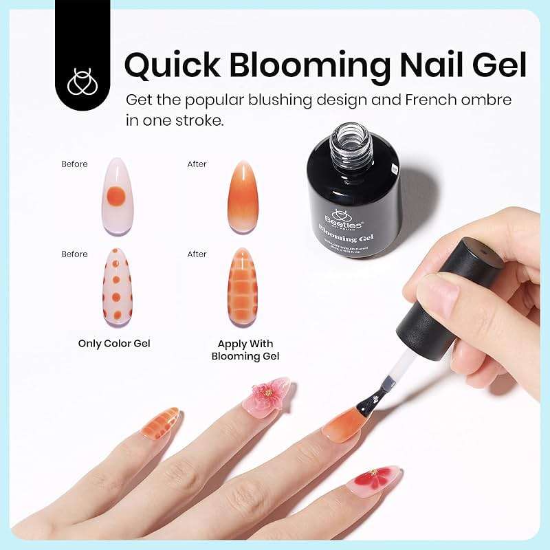 Beetles Nail Glue and Blooming Gel Set - 15ml 2Pcs Nail Art Gel for Blooming Aura Nails Marble Effects and Strong Nail Tips Bonding, Nail Supplies for Salon or DIY Manicure at Home - Image 4