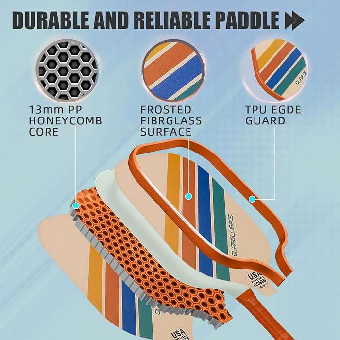 Glarollirace Pickleball Paddles Set of 2 | 4 Pickleball Rackets, USAPA Approved Pickleball Set, Fiberglass | Carbon Fiber Surface & 13 mm PP Honeycomb Core,4 Indoor & Outdoor Pickle Balls - Image 3