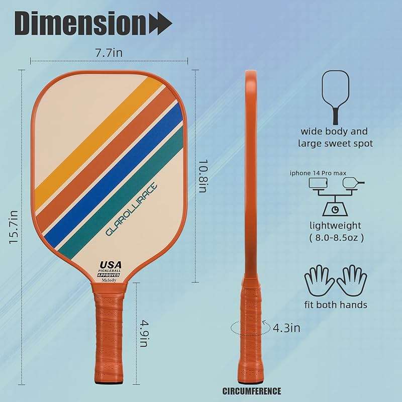 Glarollirace Pickleball Paddles Set of 2 | 4 Pickleball Rackets, USAPA Approved Pickleball Set, Fiberglass | Carbon Fiber Surface & 13 mm PP Honeycomb Core,4 Indoor & Outdoor Pickle Balls - Image 4