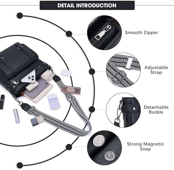 Roulens Crossbody Bags for Women,Multi Pocket Crossbody Purses Vegan Leather Shoulder Handbags Travel Purse Adjustable Strap - Image 5