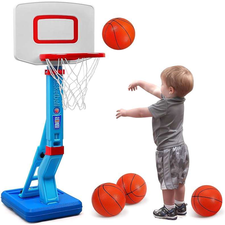SUPER JOY Toddler Basketball Hoop - Height Adjustable Kids Basketball Hoops for Indoor & Outdoor Play - Portable Mini Basketball Goal for Poolside- Game Sport Toys for Boys & Girls Age 1 2 3 4 5 - Image 1