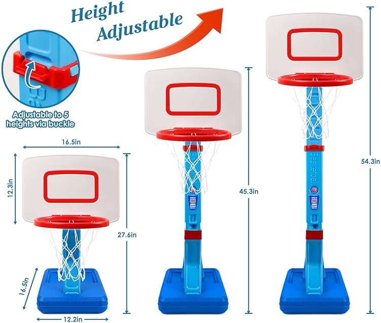SUPER JOY Toddler Basketball Hoop - Height Adjustable Kids Basketball Hoops for Indoor & Outdoor Play - Portable Mini Basketball Goal for Poolside- Game Sport Toys for Boys & Girls Age 1 2 3 4 5 - Image 2