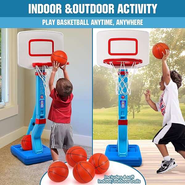 SUPER JOY Toddler Basketball Hoop - Height Adjustable Kids Basketball Hoops for Indoor & Outdoor Play - Portable Mini Basketball Goal for Poolside- Game Sport Toys for Boys & Girls Age 1 2 3 4 5 - Image 6