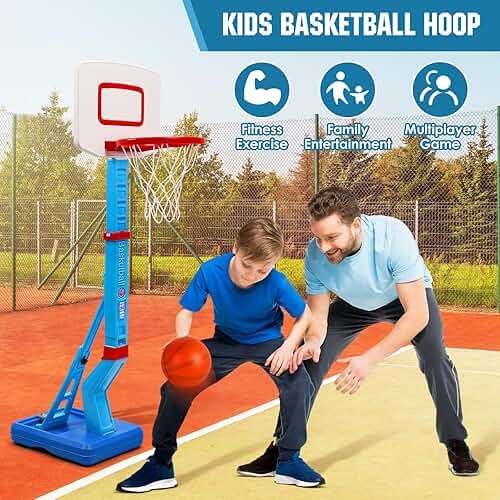 SUPER JOY Toddler Basketball Hoop - Height Adjustable Kids Basketball Hoops for Indoor & Outdoor Play - Portable Mini Basketball Goal for Poolside- Game Sport Toys for Boys & Girls Age 1 2 3 4 5 - Image 7