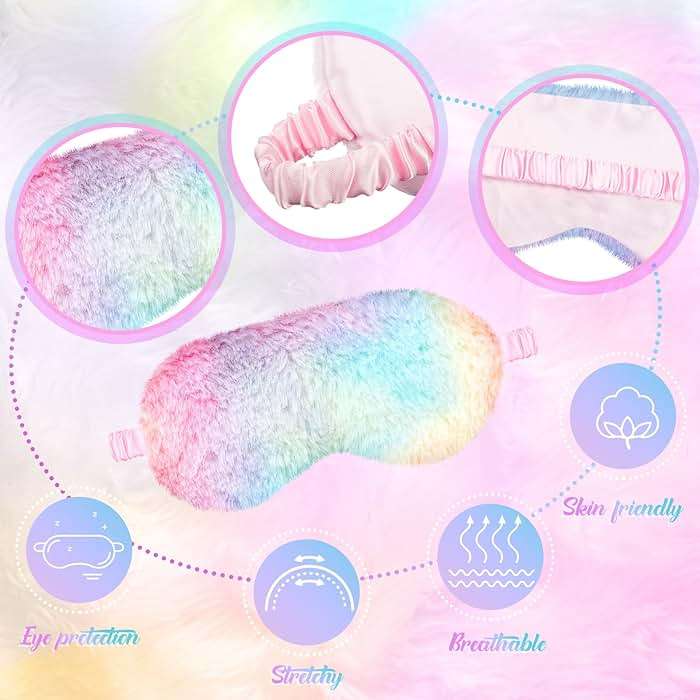 Cuffbow 6 Pcs Plush Sleep Eye Mask Silk Furry Eye Covers for Sleeping Cute Sleep Mask Fluffy Comfortable Sleeping Blindfold for Travel Sleepover Nap Party Supply Girls Women(Tie Dye,Rainbow) - Image 4