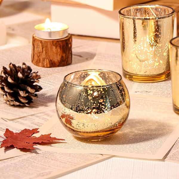 DEVI 48PCS Assorted Gold Votive Candle Holders Bluk, Gold Wedding Decorations, Mercury Glass Candle Holder for Tea Lights, Christmas Party Diwali Centerpieces for Table, Wedding Party Supplies - Image 2