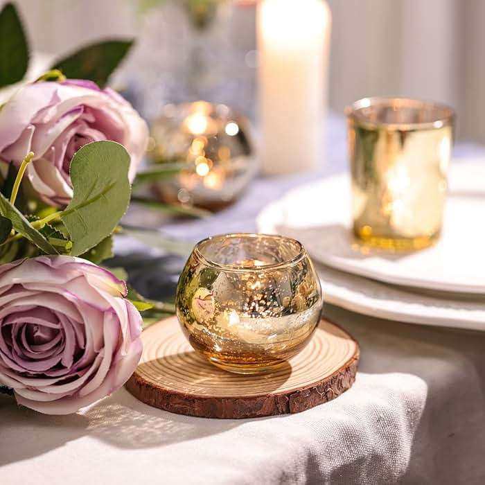 DEVI 48PCS Assorted Gold Votive Candle Holders Bluk, Gold Wedding Decorations, Mercury Glass Candle Holder for Tea Lights, Christmas Party Diwali Centerpieces for Table, Wedding Party Supplies - Image 5