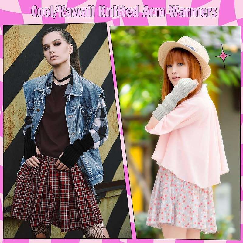 Berlune 6 Pairs Arm Warmers Kawaii Sleeves Cute Y2k Harajuku Japanese Style for Women Girls Lolita Costume School, 6 Colors - Image 7