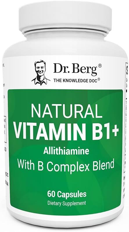 Dr. Berg Natural Vitamin B1 B6 B12 Complex - Allithiamine Vitamin B1 Supplement with 8 Essential Vitamin B Complex for Men & Women Including Thiamin, Niacin, Folate, Magnesium & More - 60 Capsules - Product Image