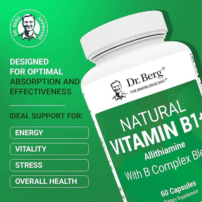 Dr. Berg Natural Vitamin B1 B6 B12 Complex - Allithiamine Vitamin B1 Supplement with 8 Essential Vitamin B Complex for Men & Women Including Thiamin, Niacin, Folate, Magnesium & More - 60 Capsules - Image 2